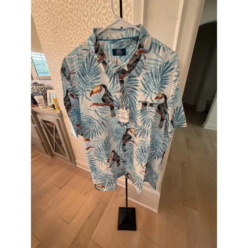 Havana Jim Men's White Tropical-Print Hawaiian Shirt Size XXL